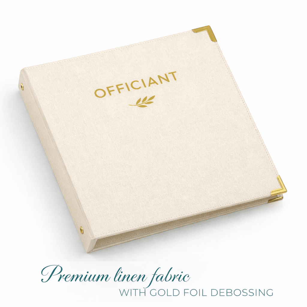 Officiant Binder, Linen 3 Ring Folder with Gold Foil Stamping, Wedding Officiant Binder for Ceremony Scripts, Vows and Documents