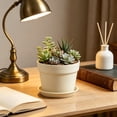 thumbnail image 6 of Imitation Ceramic Plastic Plant Pot with Matching Saucer, Thickened Conical Flower Planter with Drainage Hole for Indoor Outdoor Garden Decor Beige, 6 of 6