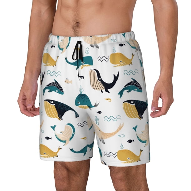 Balery Cute Whale Bañador para hombre, shorts de playa de secado rápido con entrepierna y forro de compresión-3X-Large