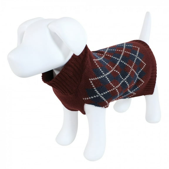 Luvable Friends Dogs and Cats Knit Pet Sweater, Burgundy Argyle, X-Large