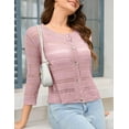 thumbnail image 5 of Yesfashion Women's Lightweight Crochet Cardigan 3/4 Sleeve Cropped V Neck Button Shrug Knit Sweater Tops, 5 of 6
