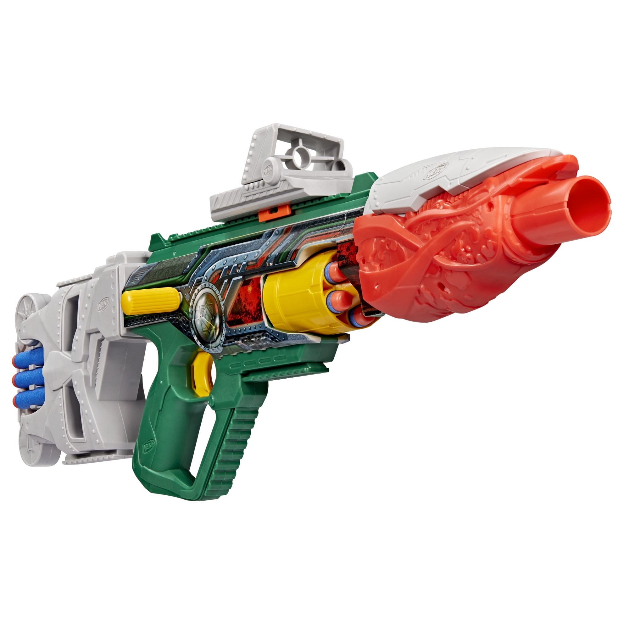 Nerf Marvel Doctor Doom Blaster with Scope, Barrel, Stock & 12 Elite Darts for Outdoor Play