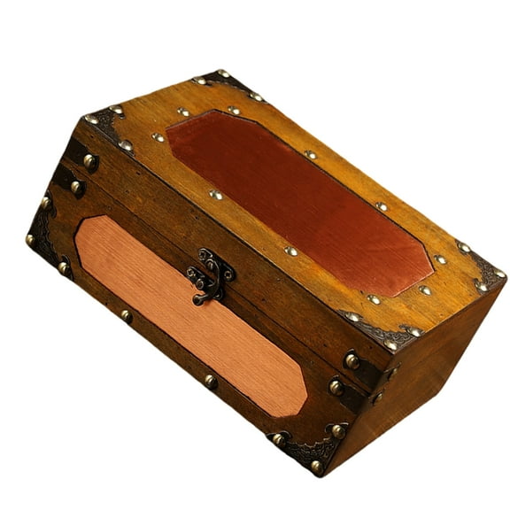 Vintage Wooden Treasures Chest with Lock Antique Keepsakes Jewelry Storage Box