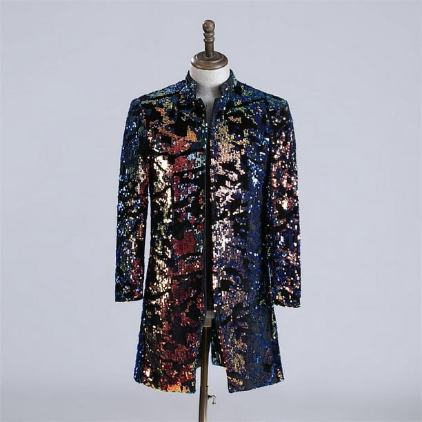 Traje informal con lentejuelas de terciopelo azul y morado con flores tridimensionales para hombre, abrigo brillante para DJ y cantante, traje de fiesta