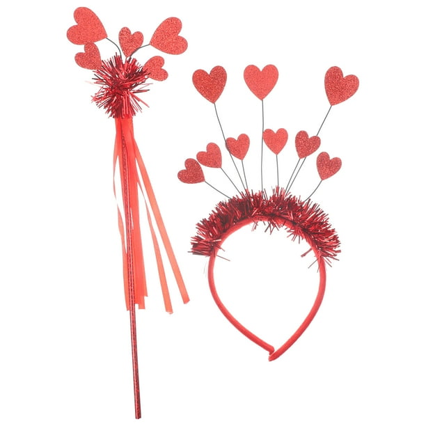 KAKOWELY 1 juego de diadema de corazón para San Valentín, varita de hada con forma de corazón, tocado para el día de San Valentín para niña