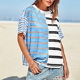 thumbnail image 4 of Women's Striped T-Shirt, Casual Short Sleeve Summer Top with Color Block, Loose Fit Round Neck Blouse, 4 of 9