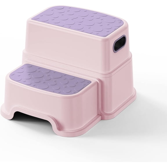 Highcool 2 Step Stool for Kids -Toddler Step Stool for Batoom Sink-Dual Height 9.5" Non-Slip for Potty Training, en, Bedroom & Classroom (Pink)