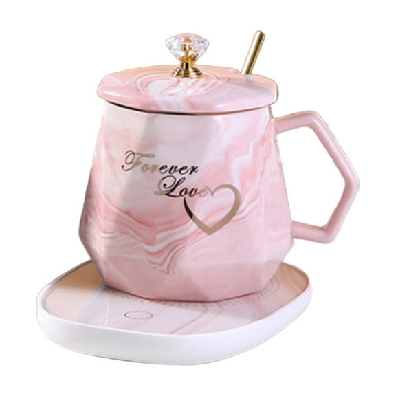 VWRXBZ 14oz Coffee Mug Warmer Set with Temperature Control Smart Electric Ceramic Mug 400ml Fast-Heating Desktop Beverage Warmer for Coffee Tea Valentine Day Birthday Gift