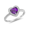 thumbnail image 4 of Halo Dazzling Heart Promise Ring Round Amethyst CZ 925 Sterling Silver Size 4, 4 of 6