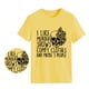 thumbnail image 4 of Camiseta de manga corta amarilla de moda para mujer con estampado negro, cuello redondo, corte informal, talla XL, 4 of 6