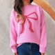 thumbnail image 1 of Ailaofu Womens Fall Winter Casual Sweater Cute Bow Crewneck Long Sleeve Baggy Knit Sweatshirt Top Trendy Aesthetic Clothes, 1 of 5