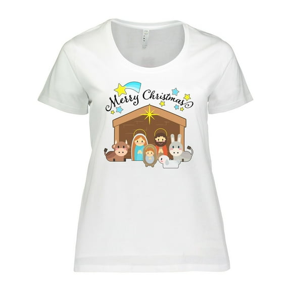 Inktastic Merry Christmas Cute Nativity Scene Women's Plus Size T-Shirt