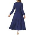 thumbnail image 3 of Vestidos A-Line en capas INSPIRE CHIC para mujer, vestido midi casual de manga larga con cuello redondo y bolsillos, L azul oscuro, 3 of 6