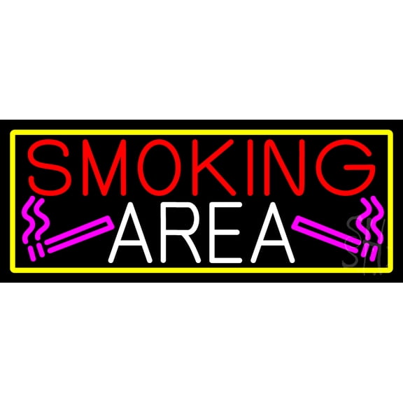 Smoking Area And Cigar With Yellow Border LED Neon Sign 13 x 32 - inches, Clear Edge Cut Acrylic Backing, with Dimmer - Bright and Premium built indoor LED Neon Sign for Bar decor.