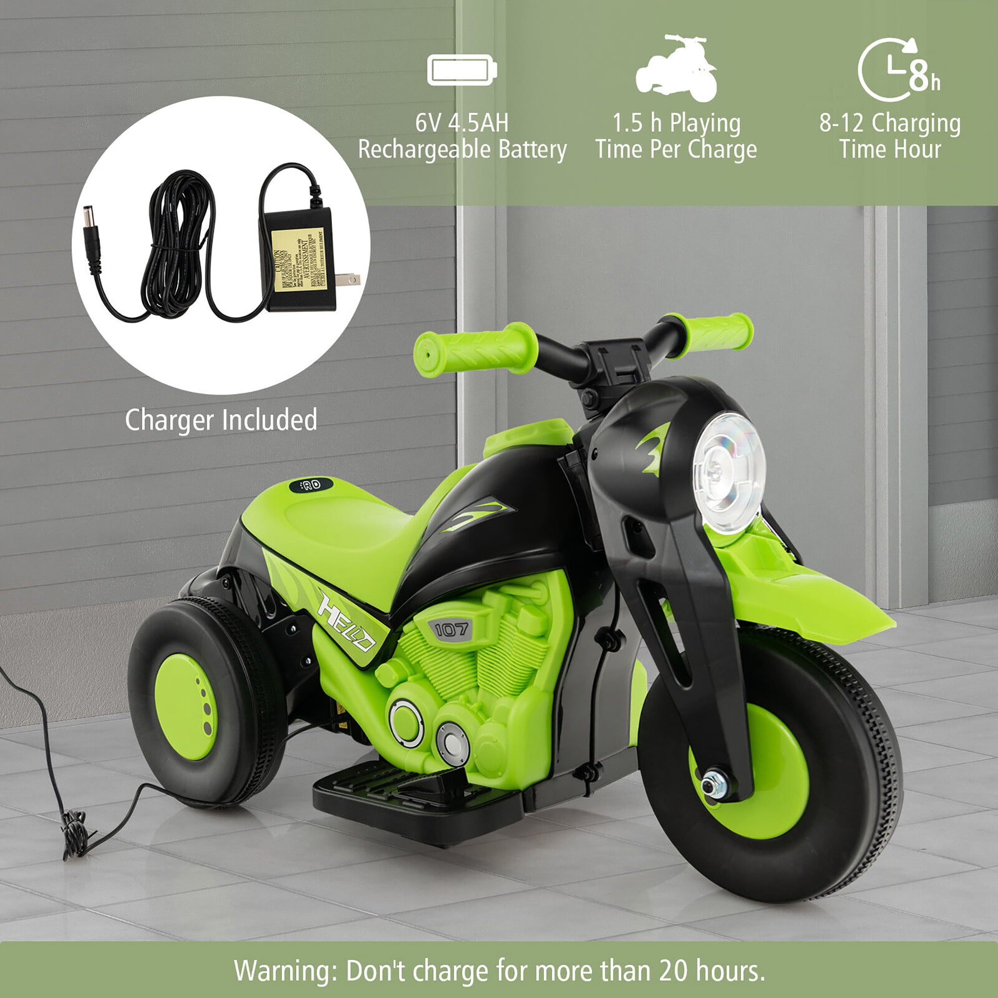 Gymax 6V Kids Bubble Car Electric Ride on Motorcycle w/ Music Button & LED Headlight Green