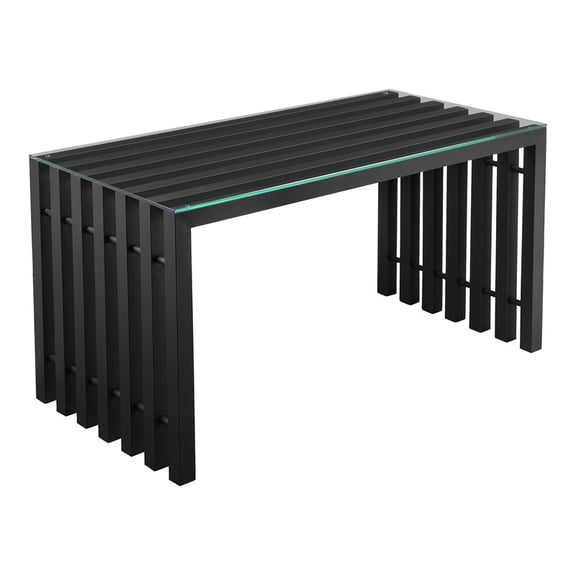 Pangea Home Vlad Modern Metal & Tempered Glass Desk in Black