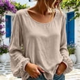 thumbnail image 2 of Lmueinov Long Sleeve Shirts for Women Cotton Linen Crew Neck Loose Fit Pullover Tops Solid Lightweight Casual Trendy Summer Fall Vacation Outfits, 2 of 6