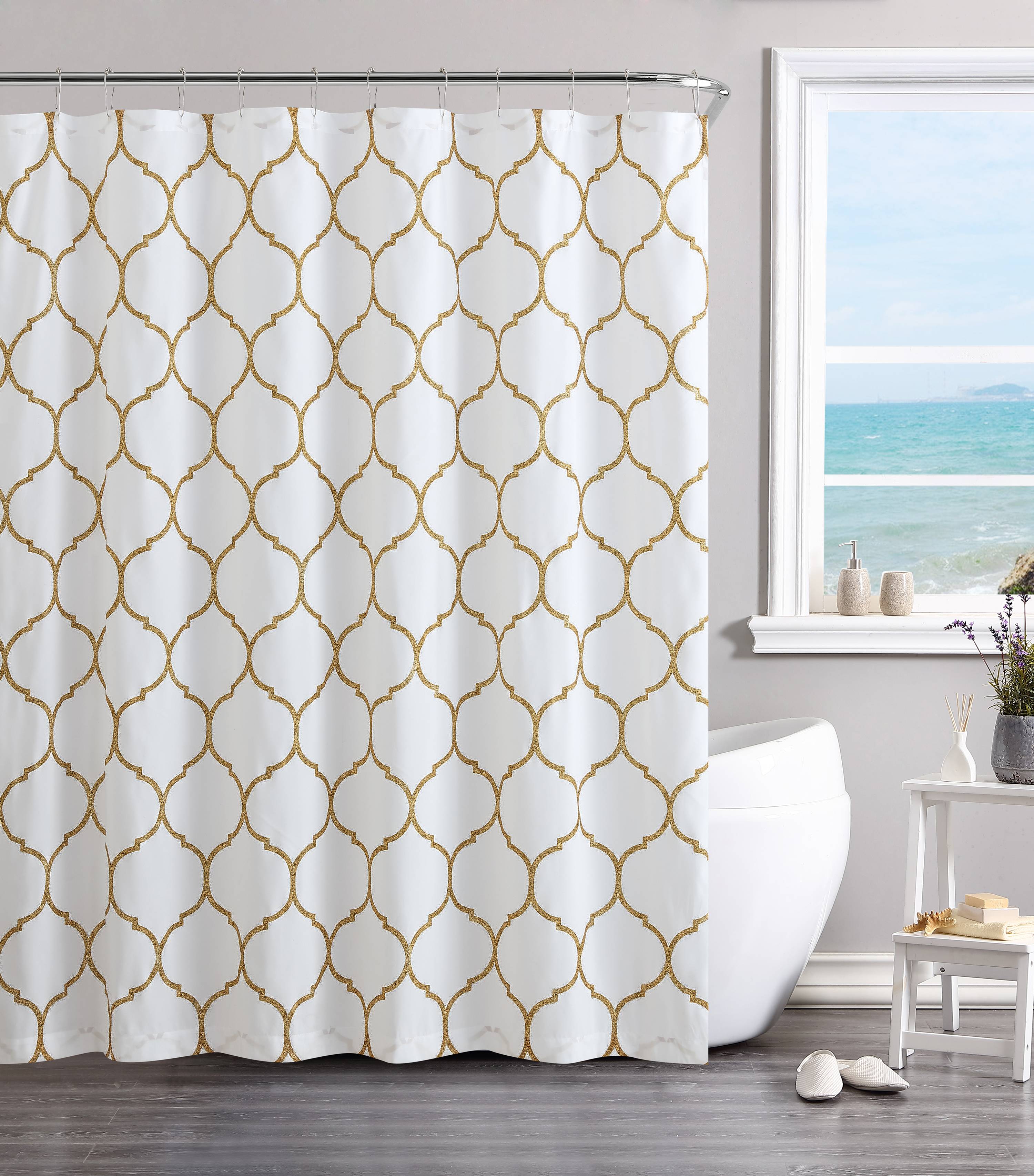 VCNY Home Ogee Shower Curtain 72"x72" Gold/White
