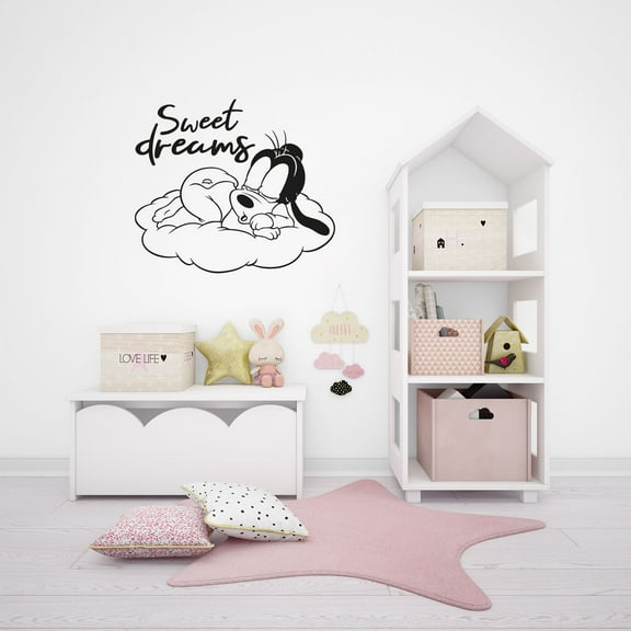 Sweet Dreams - Cute Little Baby Goofy Sleeping Silhouette Vinyl Design Wall Sticker Wall Art Wall Decal Boys Girls Kids Room Bedroom Nursery KinderHome Decor Stickers Decoration Size (8x10 inch)