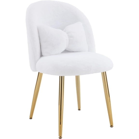 JOYMOR Vanity Chair with Back & Pillow, Armless Desk Chair No Wheels, Cute Small Makeup Chair with Ajustable Gold Legs