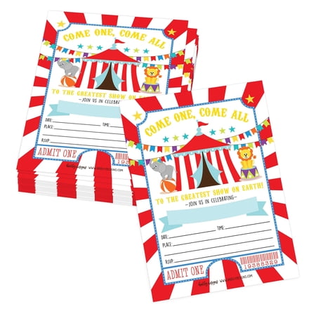 Circus Adventure Invitation - Vintage Striped Carousel Ticket Design for Kids Birthday Parties, Baby Showers, and Toddler Celebrations - Printable Template for Fun Events