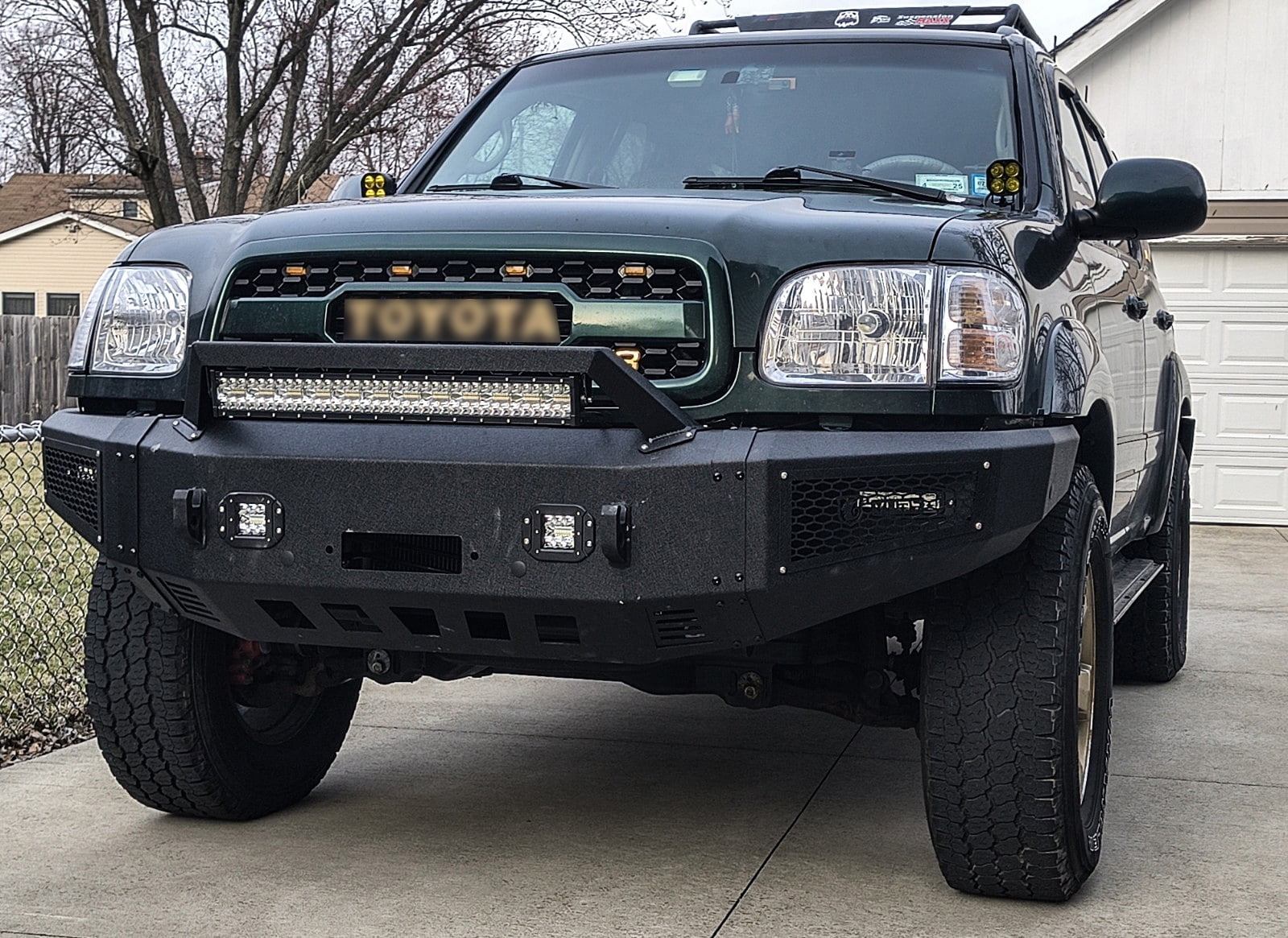 Vijay Compatible with 2001-2002-2003-2004 Toyota Sequoia Steel Front Bumper with Winch Plate and LED Lights