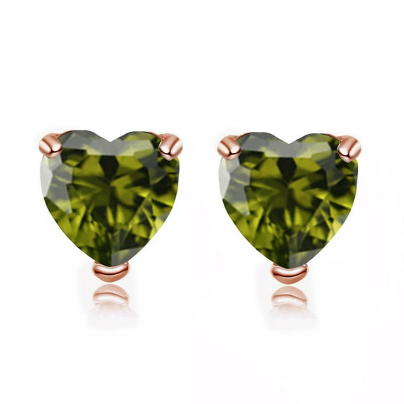 Paris Jewelry 14k Rose Gold Plated 2 Ct Heart Created Peridot Stud Earrings Jewelry Gift for Women