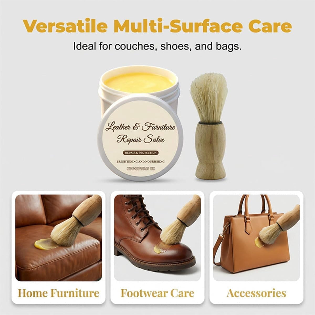 Leather & Furniture Repair Salve with Brush, Leather Furniture Cleaner & Conditioner, Polisher for Wood, Repair Salve with Brush (3PCS)