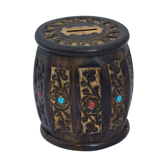 Handmade Wooden Barrel Money Piggy Bank Coin Box