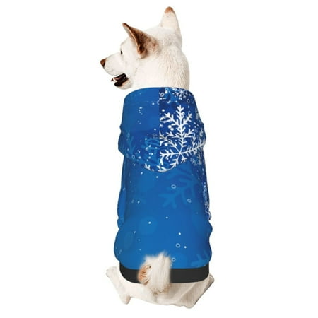Haiem Blue Christmas With Snowflakes for Winter Dog Hoodie Sweatshirts with Pockets Warm Dog Clothes for Small Dogs Chihuahua-X-Small