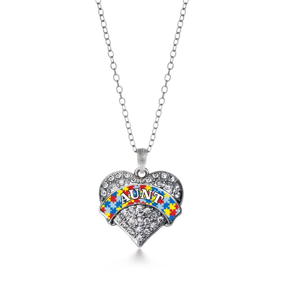Autism Aunt Pave Heart Necklace