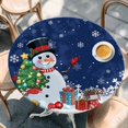 thumbnail image 2 of Navy Blue Snowman Christmas Round Tablecloth, Fitted Table Cover with Elastic for 36"-44" Round Tables, Gifts Xmas Tree Winter Snowflake Table Cloth Outdoor Dinning Party Waterproof Tablecloths, 2 of 7