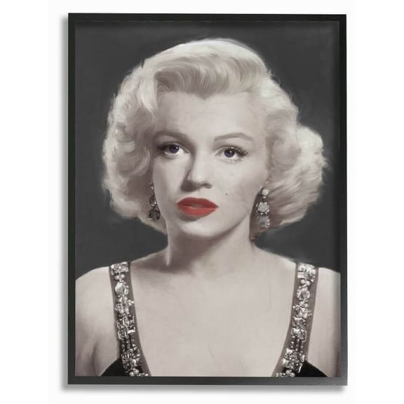 Stupell Industries Marilyn Portrait Black And White Vintage Hollywood Movie Star Classic Illustration Framed Wall Art by Jadei Graphics