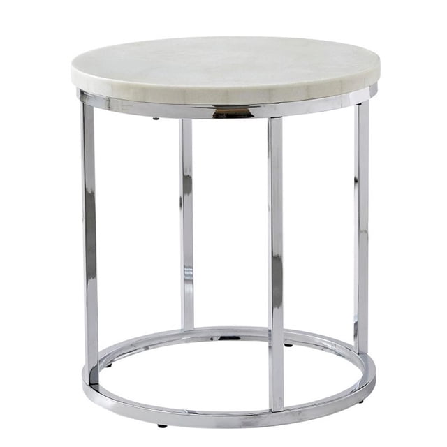 Echo Table d'Appoint Ronde Contemporaine en Marbre Blanc et ChromeMetal