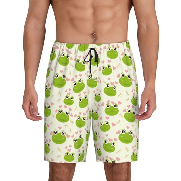 Fotbe Green Frog Pantalones Cortos de Pijama para Hombre, Ropa de Dormir, Pantalones de Pijama Cortos para Hombre-Large