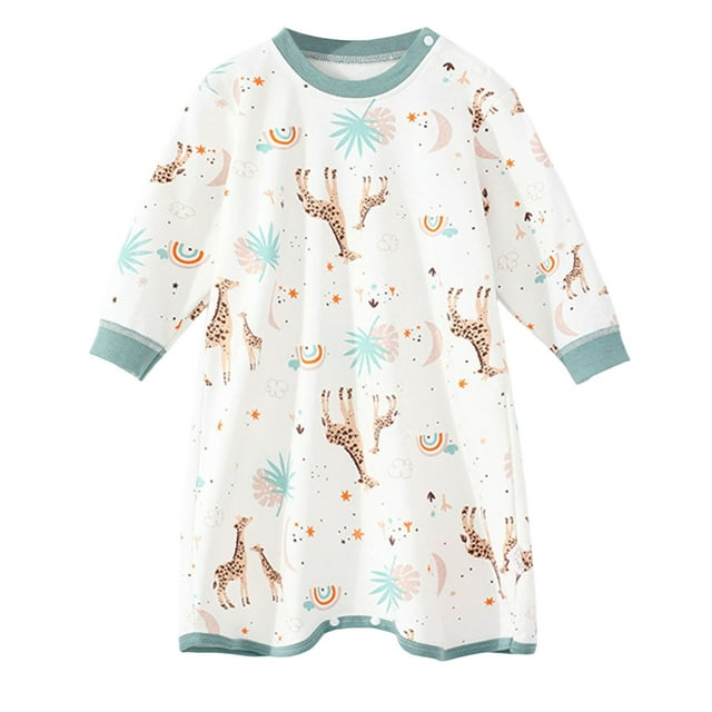 Hiiyo Chemise de Nuit à Manches Longues Col Rond en Coton pour Bébés Garçons Filles, Tailles 3M-4T