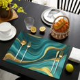 thumbnail image 4 of Teal Gold Marble Pattern Summer Placemats Table Placemats Set Of 4-Linen Kitchen Washable Placemats Table Mats 11.8"x17.7" Non-Slip Heat Resistant, 4 of 6