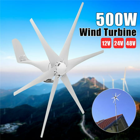 Wind Turbine Generator Max 500W 12V/24V/48V 6 Nylon Fiber Blades Windmill Power Green Energy Generating Electric Aerogenerator (Excluding Controller) For