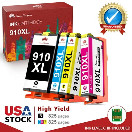 High Yield 910XL Ink Replacement for Printer Ink HP 910 Combo Pack for OfficeJet Pro 8020 8030 8025 8035 8028 OfficeJet 8022 8010 8015 (Black, Cyan, Yellow, Magenta, 4-Pack)
