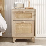 Tolead Rattan Mid-Century Modern Nightstand Set with Handmade Rattan Decorated Drawer and Door, Bedroom, Living Room, Natural
