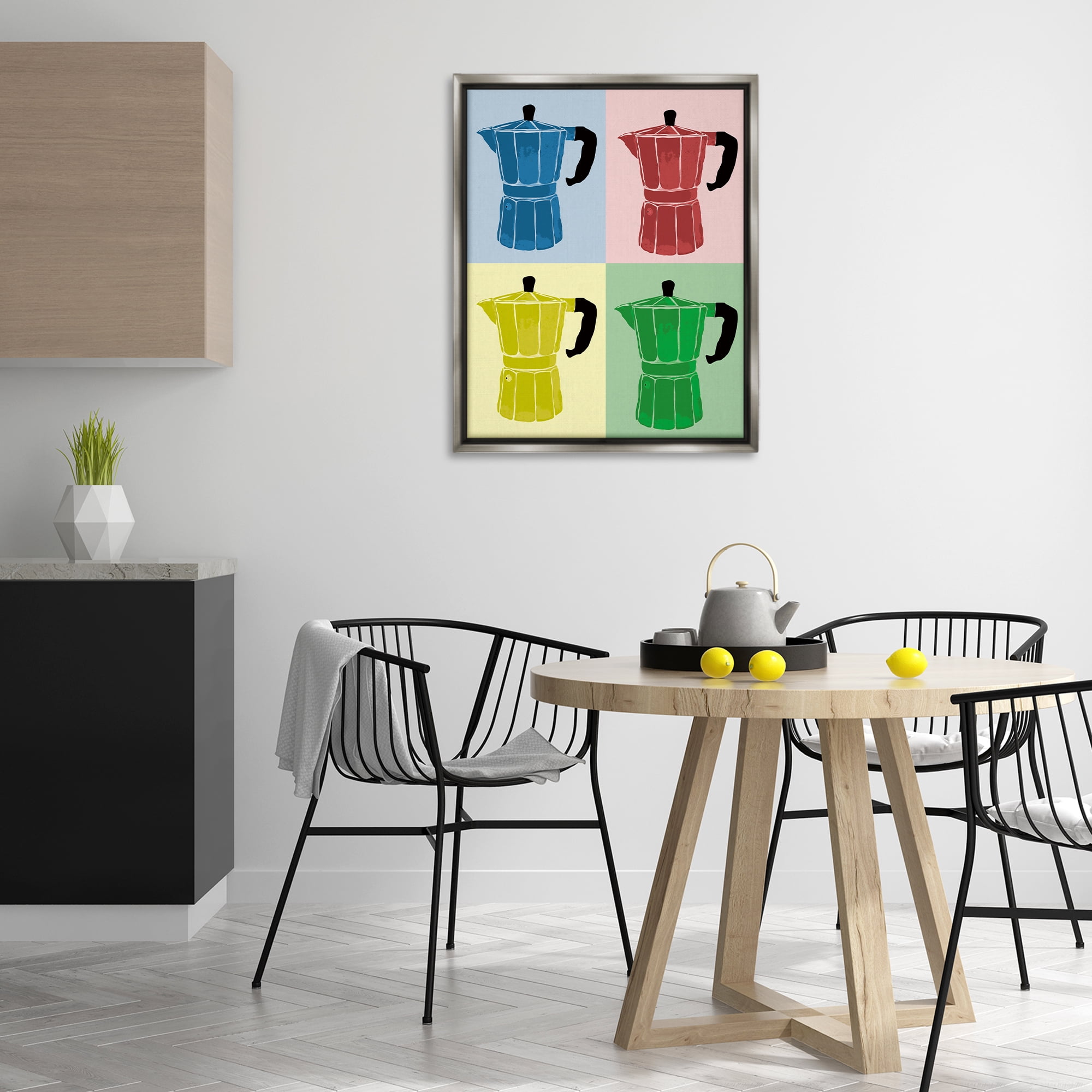 Stupell Industries Coffee Espresso Pop Style Food & Beverage Painting Gray Floater Framed Canvas Art Print Wall Art, 25 x 31