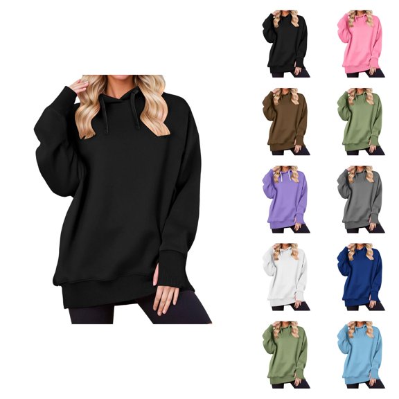 Oversized Hoodies for Women Long Raglan Sleeve Thumbhole Casual Plain Tunic Hooded Sweatshirt Fall Winter Pullover Tops