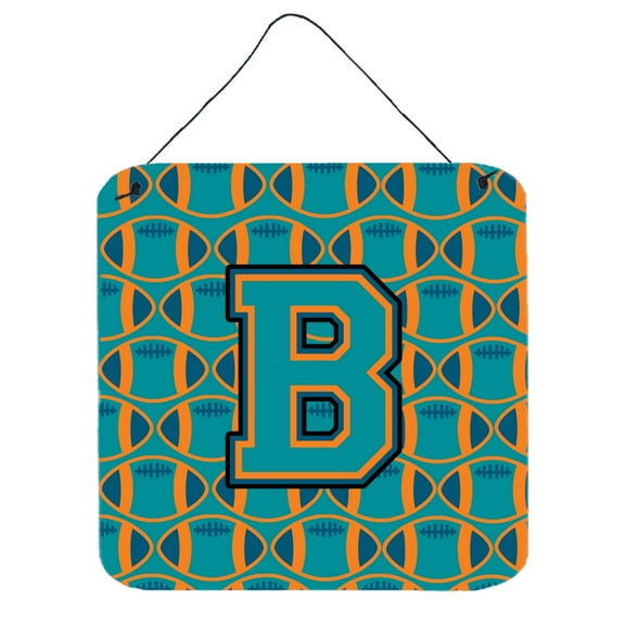 Letter B Football Aqua Orange and Marine Blue Wall or Door Hanging Prints