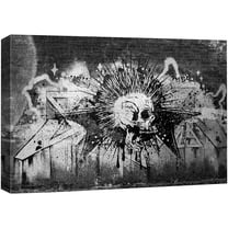 wall26 Canvas Print Wall Art Spray Paint Black & White Brick Wall Skull Tagging Graffiti & Street Art Urban Illustration Modern Art Dark Boho for Living Room, Bedroom, Office - 16"x24&qu