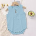 thumbnail image 2 of LIIPEE Boys Onesie Summer Soft Breathable Sleeveless Solid Color Round Neck Button Down Tank Bodysuit Comfort Photoshoot One-Pieces,Light Green,9-12 Months, 2 of 3