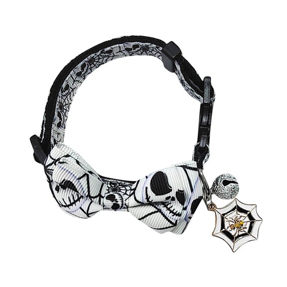 Halloween Cat Collar with Bell, Pet Collar Festival Detachable Bow Collar Holiday Printing Pattern Dog Collar Halloween Cat Collar, 12 Inch White