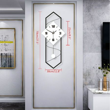 Modern Pendulum Wall Clock with Silent Movement,Metal+Solid Wood Wall Decor