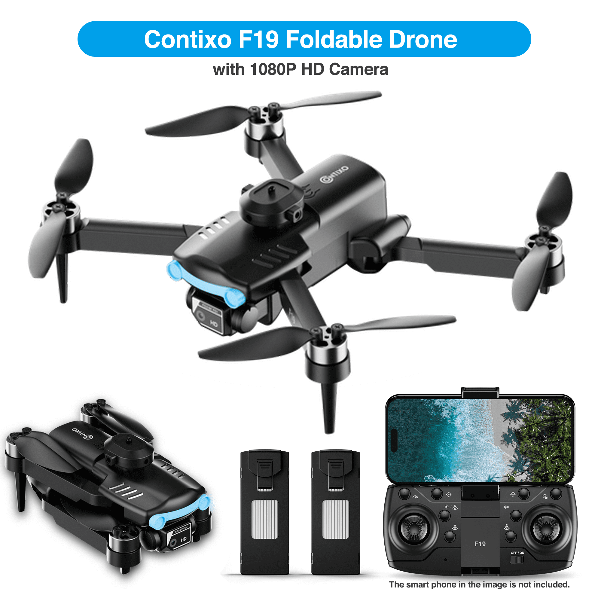 Contixo Foldable Drone with Camera 1080P HD FPV Mini Drone for Kids Beginners Brushless Motors 2 Batteries LED Lights Carrying Case Obstacle Avoidance Follow Me One Button Takeoff Landing Shop Black F...