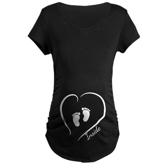 CafePress - Baby Feet Inside Black Maternity T Shirt - Maternity Dark T-Shirt