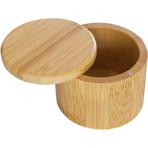 Salt Cellar with Swivel Lid – Bamboo Spice Box Storage Container for Kitchen Countertop with Magnetic Closure – Ideal for Sea Salt, Spices and Herbs